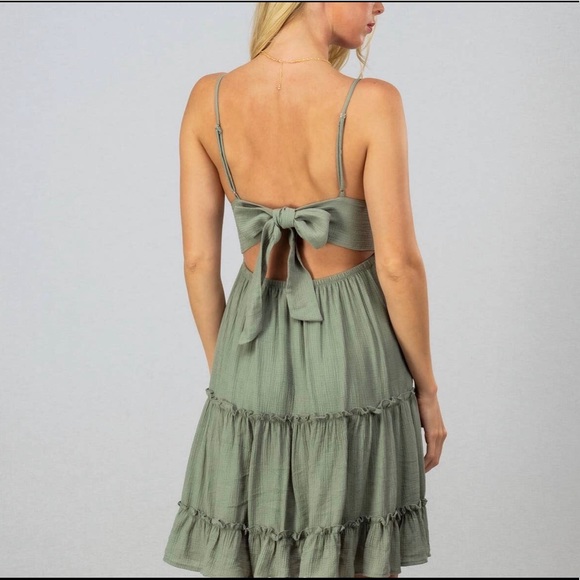 Lace Bust Tie Back Ruffle Dress - Picture 1 of 2